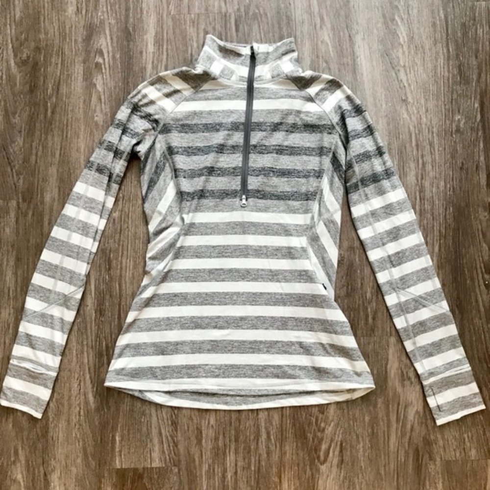 Lululemon Gray Striped Quarter Zip Pullover Sz 10